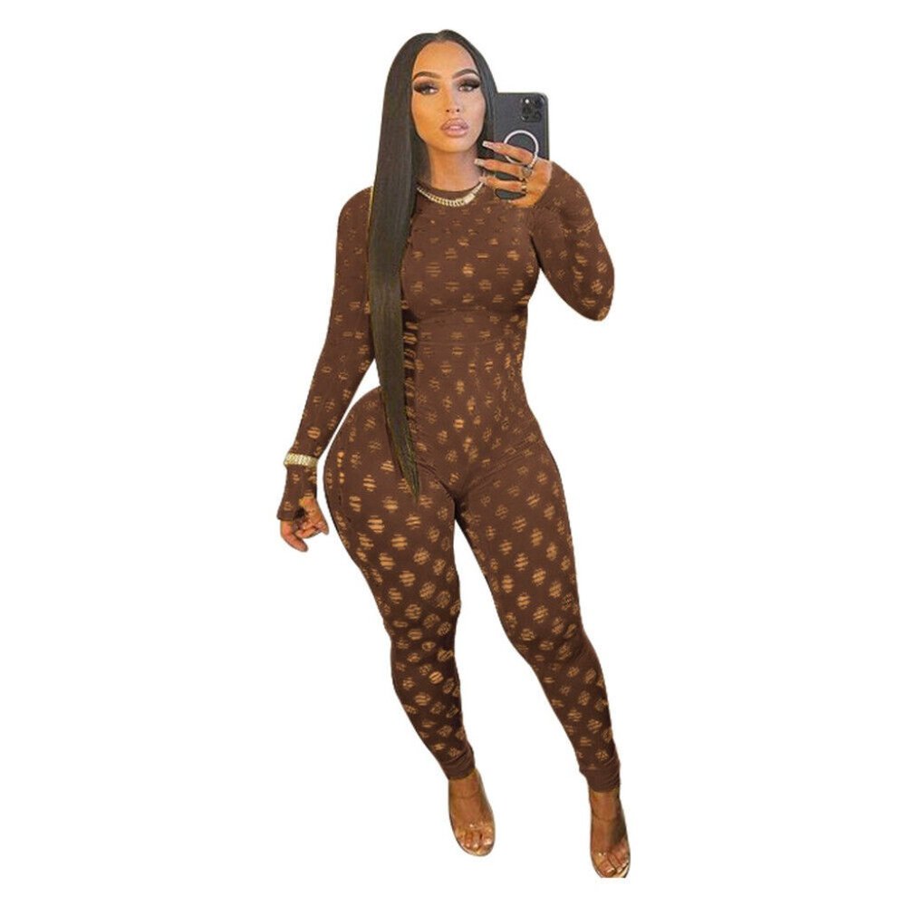 Brown Long Sleeve Jumpsuit